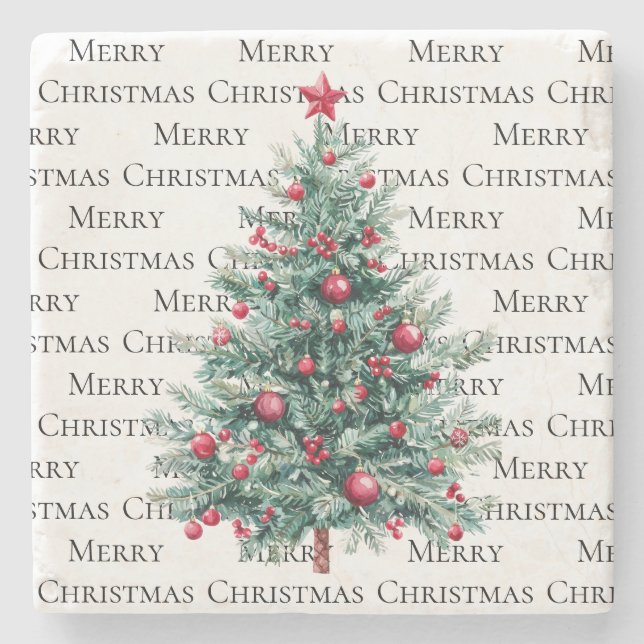 Grüne Burgund Weihnachtsbaumen Ornamente Steinuntersetzer (Vorderseite)