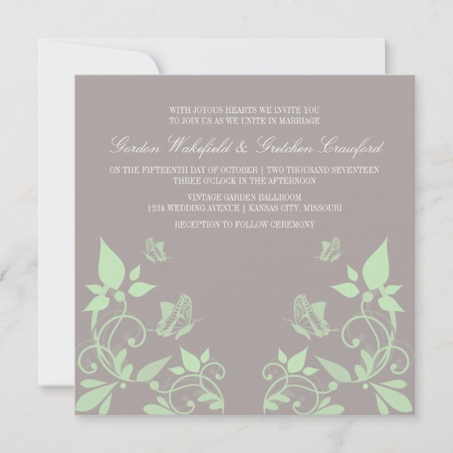Grüne Butterfly-Hochzeit Einladung (Vorderseite)