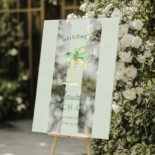 Grüne Cabana Streifen Palm Beach Club Willkommen Acrylschild