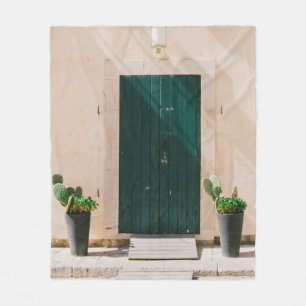 GRÜNE CACTUS-PFLANZE IN DER NÄHE DER GRÜNEN TÜ FLEECEDECKE