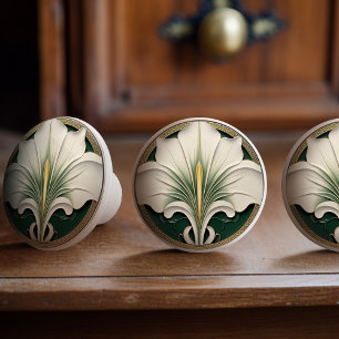 Grüne Calla-Lilie Gold Art Nouveau Keramikknauf