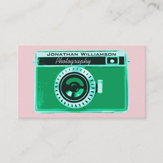 Grüne Camera Fotografy Business Cards Visitenkarte (Vorderseite)