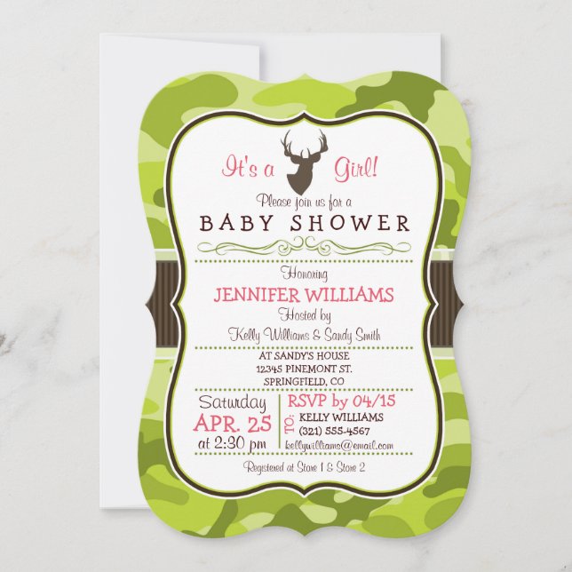 Grüne Camouflage mit Buchse; Einladung zur Mädchen (Vorderseite)