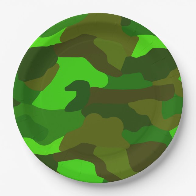 Grüne Camouflage Pappteller (Vorderseite)