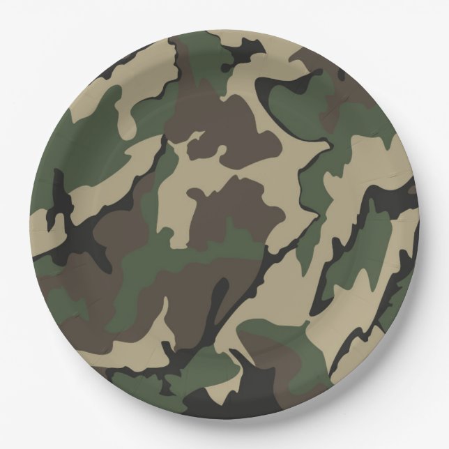 Grüne Camouflage, Teller zum Party von Papier (Vorderseite)