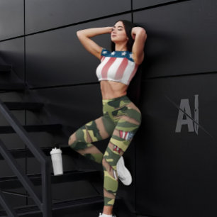 Grüne Camouflage, Tigermuster, Tätowierflagge in d Leggings