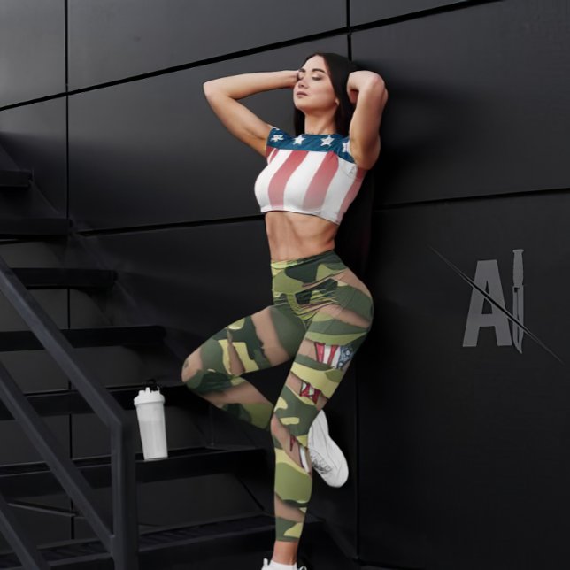 Grüne Camouflage, Tigermuster, Tätowierflagge in d Leggings (Von Creator hochgeladen)