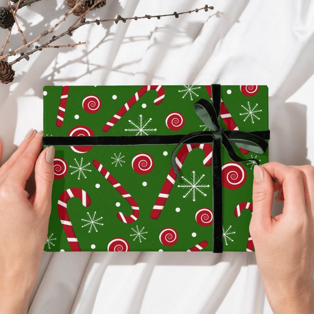 Grüne Candy Cane & Swirl Weihnachtspapier  Geschenkpapier (Von Creator hochgeladen)