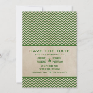Grüne Chic-Chevron-Hochzeitseinladung zur Vorabanz Save The Date