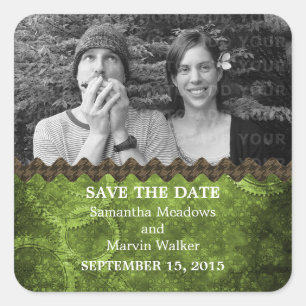 Grüne Chic Steampunk Foto Save the Date Aufkleber