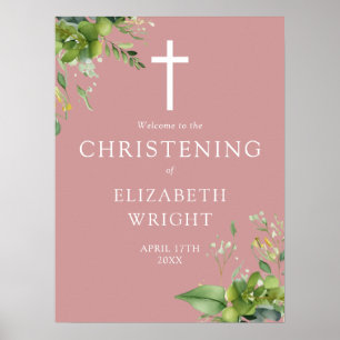 Grüne Christening Dusty Rose Pink Begrüßungszeiche Poster