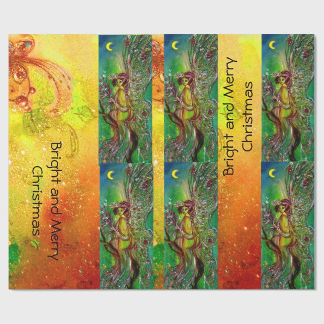 GRÜNE CHRISTMAS FAIRE,GOLD GLITZERN,FLORALLE WIRBE GESCHENKPAPIER (Flach)