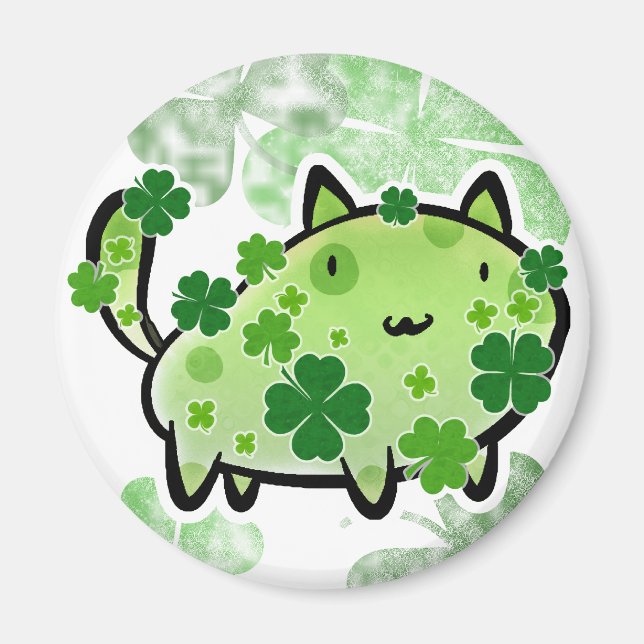 Grüne Clover Cat Magnet (Vorne)