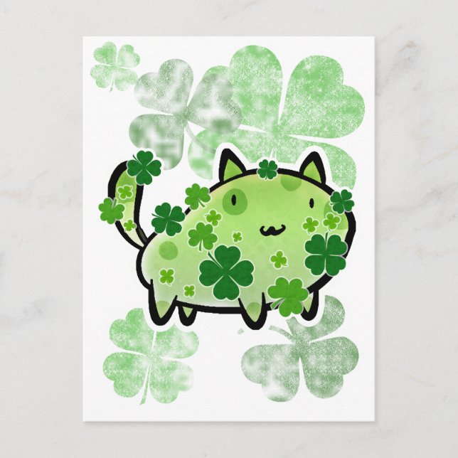 Grüne Clover Cat Postkarte (Vorderseite)