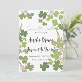 Grüne Clover Spring Wildblumen Hochzeit Rettete di Save The Date