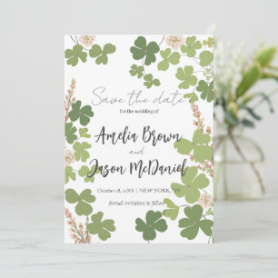 Grüne Clover Spring Wildblumen Hochzeit Rettete di Save The Date