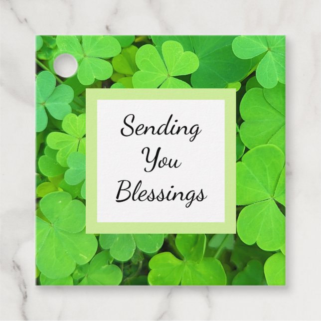 Grüne Clovers Foto Wohlstand Bibel Verse Niedlich Geschenkanhänger (Vorderseite)