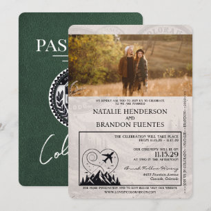 Grüne Colorado-Reisepass-Hochzeit Einladung