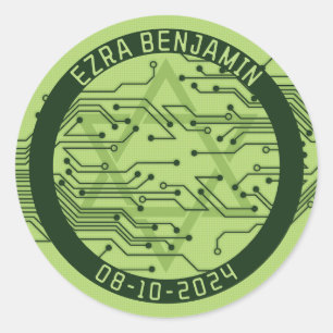 Grüne Computer-Schaltplatine Bar Mitzwa Runder Aufkleber