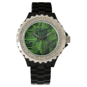 Grüne coole Computerplatine Armbanduhr