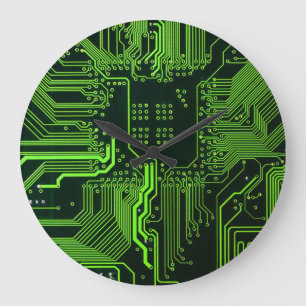 Grüne coole Computerplatine Große Wanduhr