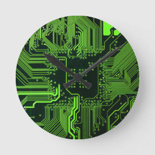 Grüne coole Computerplatine Runde Wanduhr