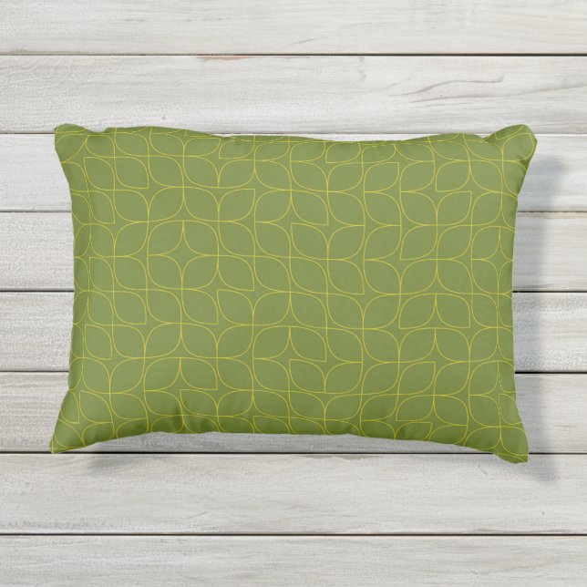 Grüne, coole, trendige, spielerische Blattabstrakt Kissen Für Draußen (Rückseite)