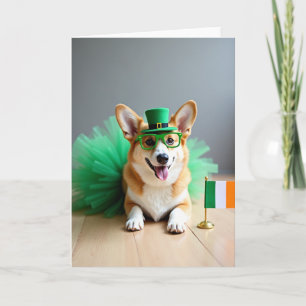 Grüne Corgi-Kleeblatt-Musterkarte Karte