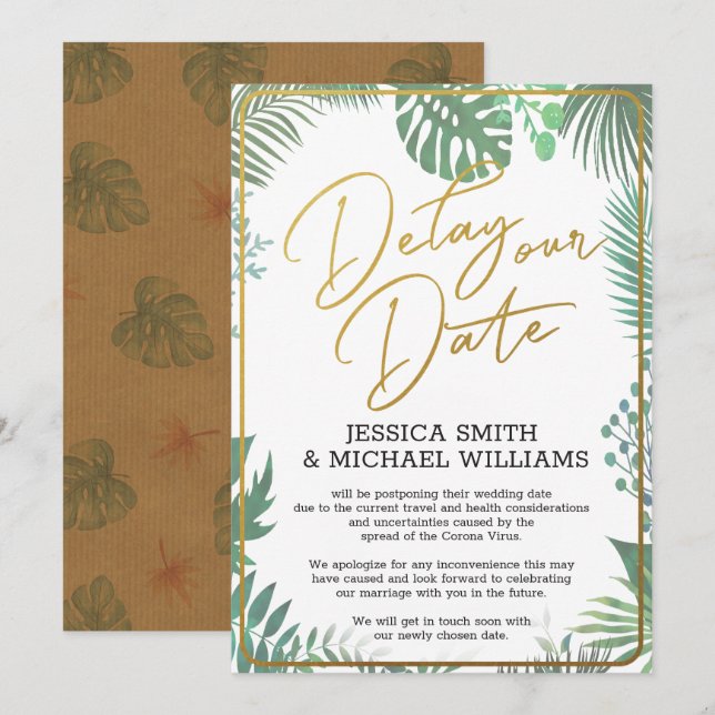 Grüne Coronavirus Verzögerung der Datumskarte Einladung (Vorne/Hinten)