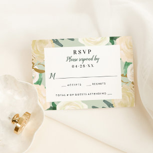 Grüne Creme Gold Blumengrün Hochzeit RSVP Karte