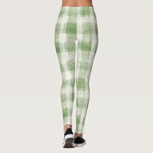 Grüne Creme Kariert Leggings (Rückseite)