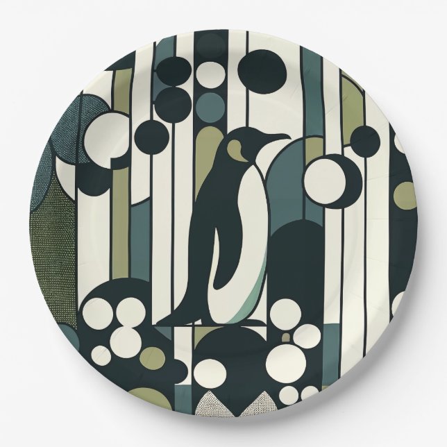 Grüne Creme Pinguin in der Geometrie verloren Pappteller (Vorderseite)