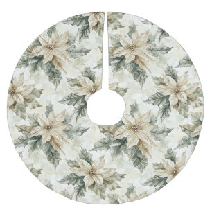 Grüne Creme-Poinsettien-Blumen Weihnachten Polyester Weihnachtsbaumdecke