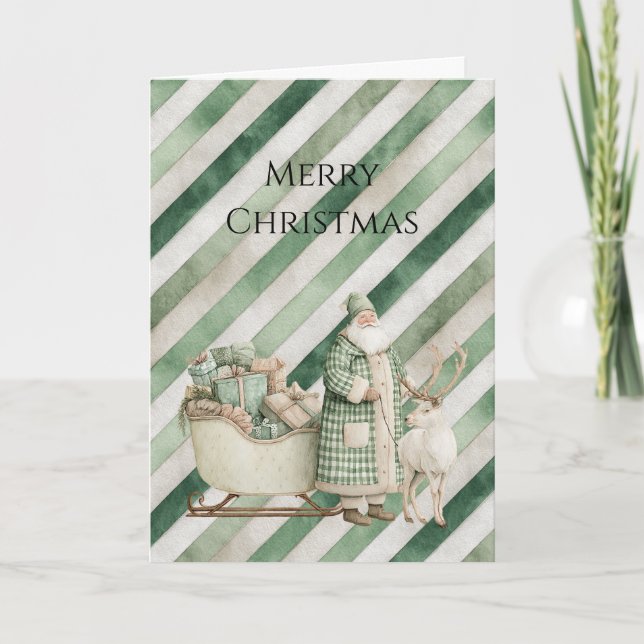 Grüne Creme Streifen Weihnachtsbaum Karte (Vorderseite)