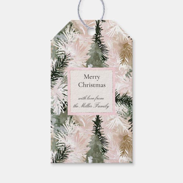Grüne Creme Weihnachts-Kieferzapfen Geschenkanhänger (Vorderseite)