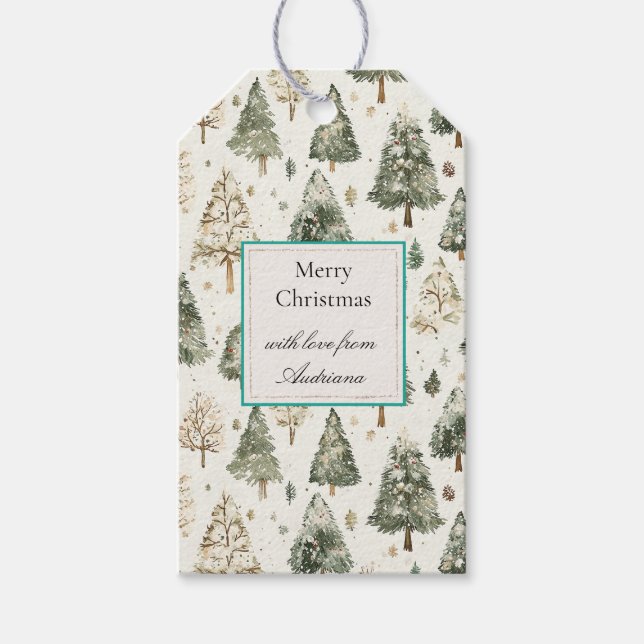 Grüne Creme Weihnachtsbäume Geschenkanhänger (Vorderseite)