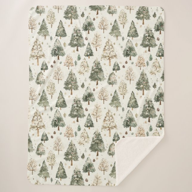 Grüne Creme Weihnachtsbäume Sherpadecke (Vorderseite)