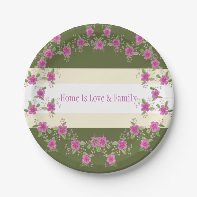 Grüne Creme weiß und rosa Pappteller (Vorderseite)