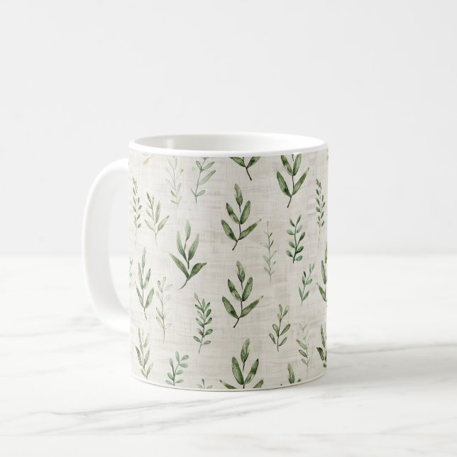 Grüne Cremeblätter Kaffeetasse (Vorderseite Links)