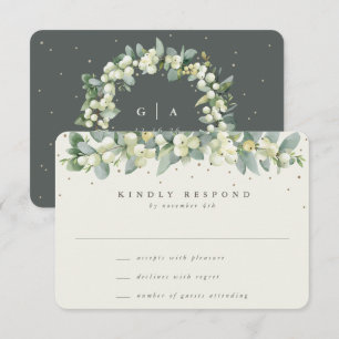 Grüne/Cremfarbene Schneebeeren + Eukalyptus-Girlan RSVP Karte