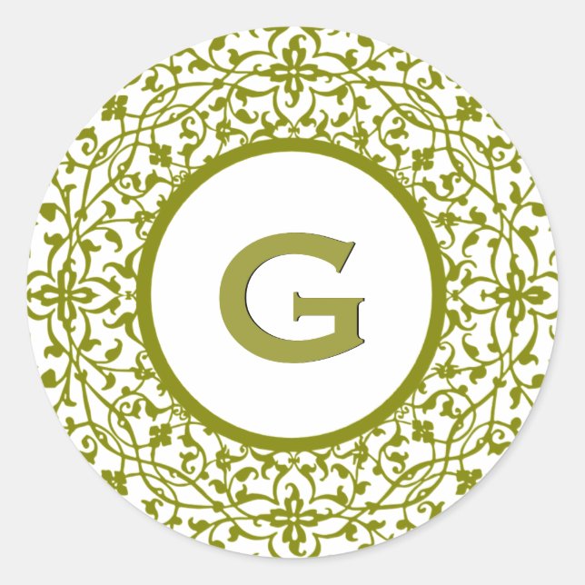 Grüne Curlicolle E Monogram oder jeder Buchstabe Runder Aufkleber (Vorderseite)