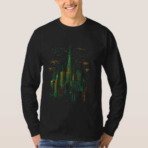 grüne Cyberpunk-Stadt mit Wolkenkratzer von Synthe T-Shirt