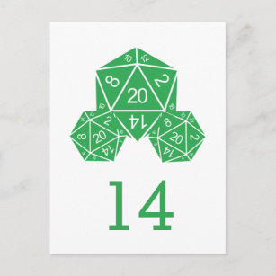 Grüne D20-Würfel-Tischnummer Postkarte