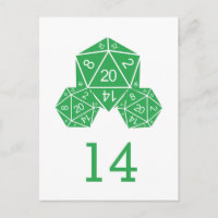 Grüne D20-Würfel-Tischnummer Postkarte