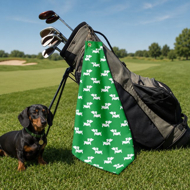 Grüne Dackel Golfer-Geschenk Golfhandtuch (Green Dachshund Golf Towel Golfing Gift)
