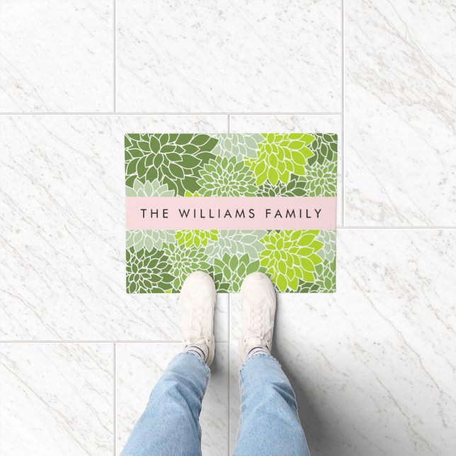 Grüne Dahlia-Blume, Blumenmuster, Ihr Name Fußmatte (Indoor)