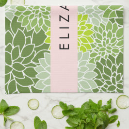 Grüne Dahlia-Blume, Blumenmuster, Ihr Name Geschirrtuch