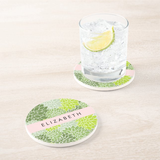 Grüne Dahlia-Blume, Blumenmuster, Ihr Name Getränkeuntersetzer (Seite)