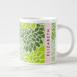 Grüne Dahlia-Blume, Blumenmuster, Ihr Name Jumbo-Tasse