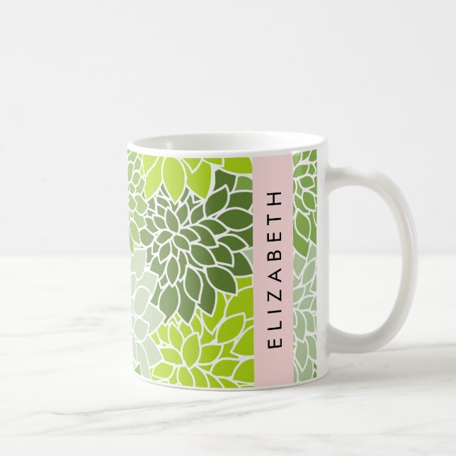 Grüne Dahlia-Blume, Blumenmuster, Ihr Name Kaffeetasse (Rechts)